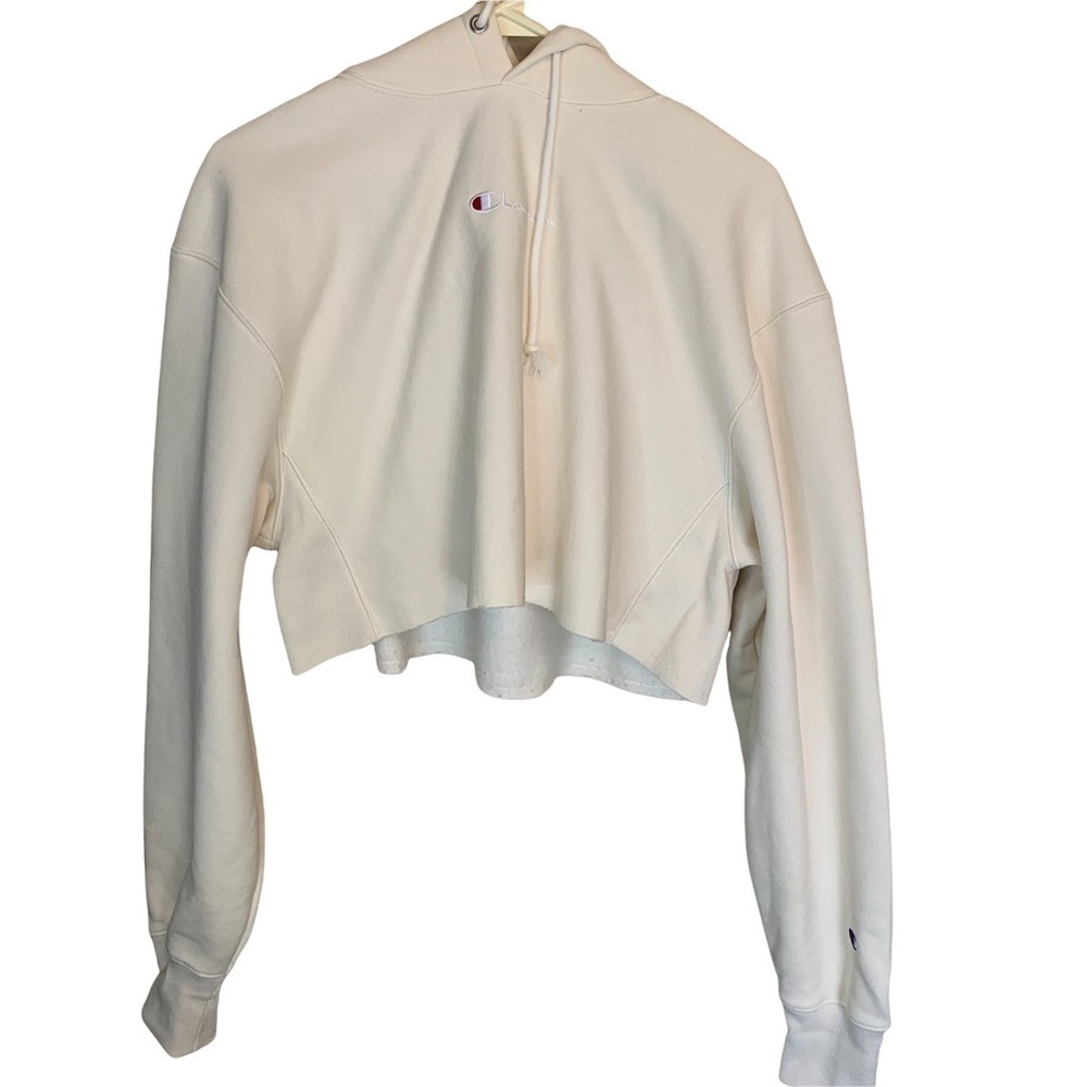🆕 Champion Reverse Weave Cropped Hoodie Sweatshirt Quart Cream Women’s Medium